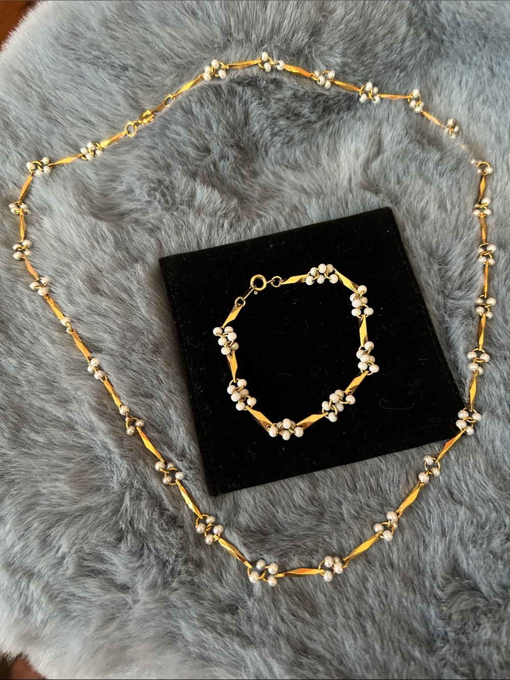 Gold Floral Bead Necklace & Bracelet - Women's Jewelry